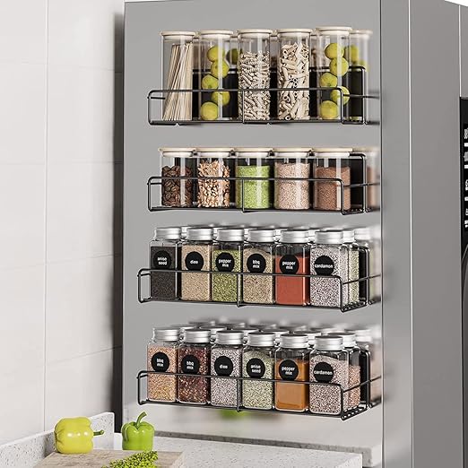 2 Pcs Magnetic Spice Rack Strong Magnetic Rack Organizer Rustproof Refrigerator Spice Shelf No Drilling Removable Magnetic Storage Rack for Metal Cabinet Kitchen Cans Seals Jars