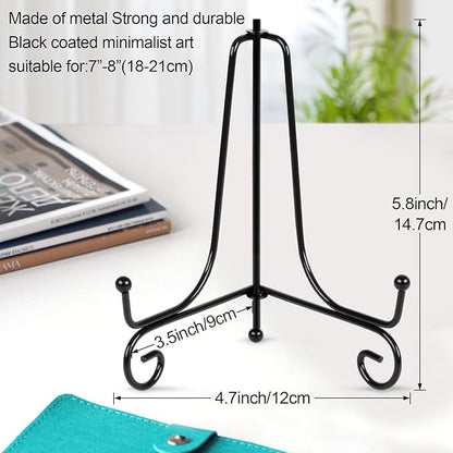 vivinin 4 Pack Plate Stands For Display, Plate Holder 6 Inch, Picture Frame Stand of Metal, Frame Holder Stand and Artworks, Small Easel Stand for Book, Tabletop Art, Picture, Photo and Platter