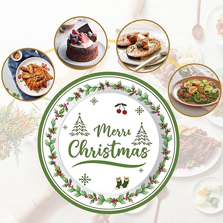 48Pcs Christmas Paper Plates, 7Inch Disposable Christmas Plates, Holiday Xmas Dinner Plates for Christmas Party Supplies  Table Decorations, Christmas Dinnerware Set (7" Christmas tree)