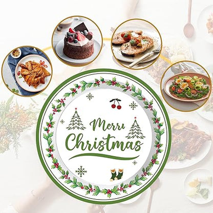 48Pcs Christmas Paper Plates, 7Inch Disposable Christmas Plates, Holiday Xmas Dinner Plates for Christmas Party Supplies  Table Decorations, Christmas Dinnerware Set (7" Christmas tree)