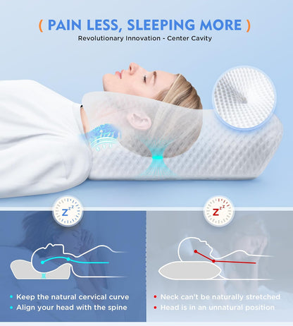Cervical Pillow for Neck Pain Relief, Hollow Design Odorless Memory Foam Pillows with Cooling Case, Adjustable Orthopedic Bed Pillow for Sleeping, Support for Side Back Sleepers