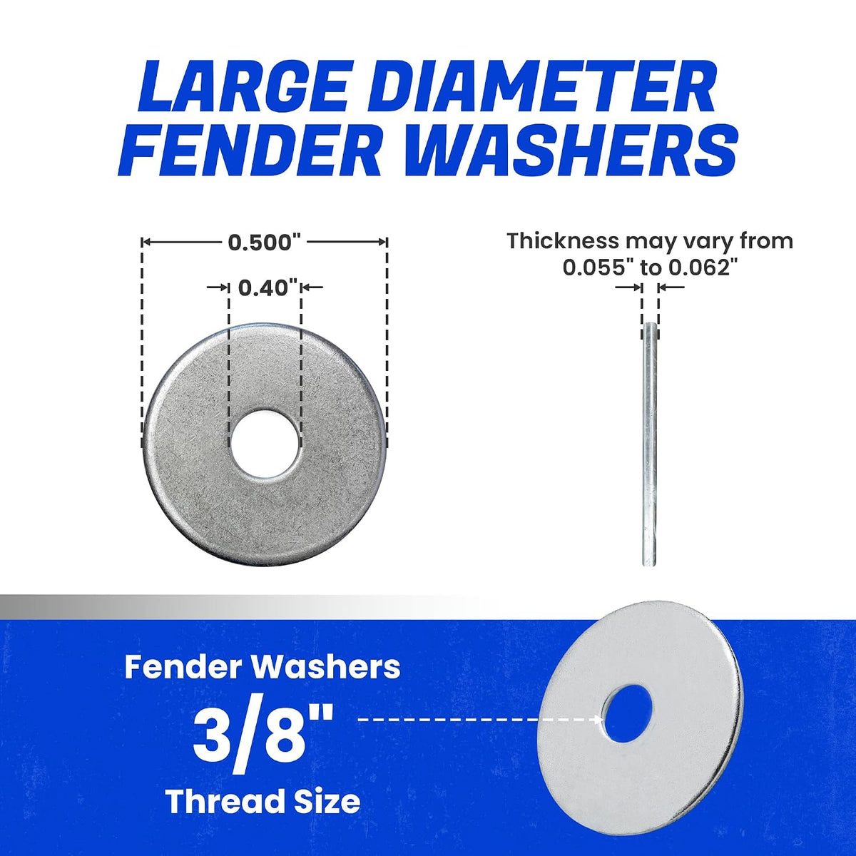 Fastenere Fender Washers 3/8 x 2 (25 Pack), Large Diameter, 18-8 Stainless Steel Plain Finish, Corrosion Resistant, High Tensile Strength Metal Hardware for Automotive and Construction Projects