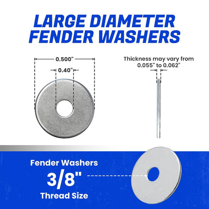 Fastenere Fender Washers 3/8 x 2 (25 Pack), Large Diameter, 18-8 Stainless Steel Plain Finish, Corrosion Resistant, High Tensile Strength Metal Hardware for Automotive and Construction Projects