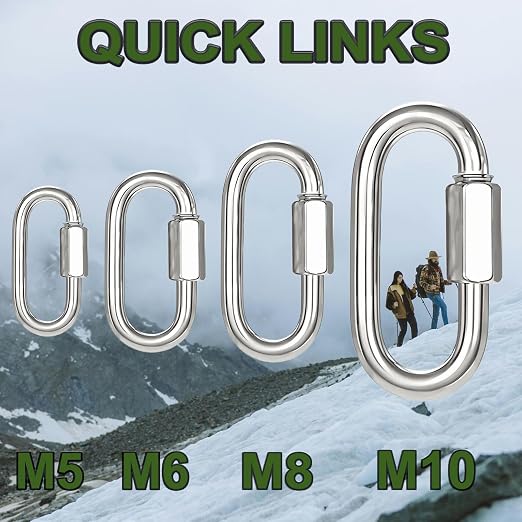 8 PCS 3 Inches Chain Quick Links, M8 Galvanized Steel Thread Heavy Duty Carabiner Clips, 5/16" Locking Carabiners Connectors for Hammock, Camping, Pet Leash, Key Chain, Gym, 2000 Lbs Capacity