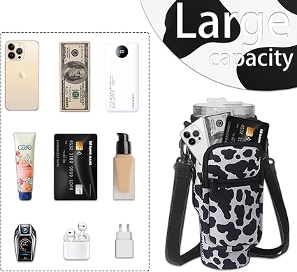 Water Bottle Carrier Bag with Phone Pocket for Stanley Quencher H2.0  Adventure 40oz Tumbler, Adjustable Shoulder Hand Strap, Accessories for Walking Hiking Travelling Camping