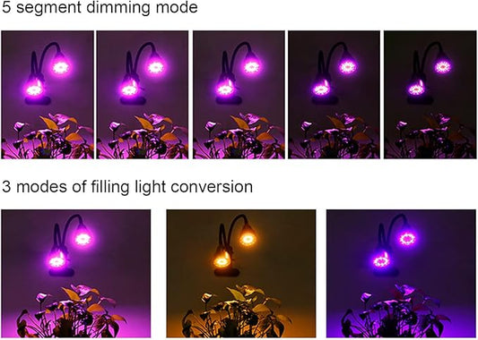 USB Powered Aluminum Shell Plant Grow Light, 360 Degree Bendable Dual Heads Fill Light with 52 LEDs for Indoor Plants with Non Slip Base