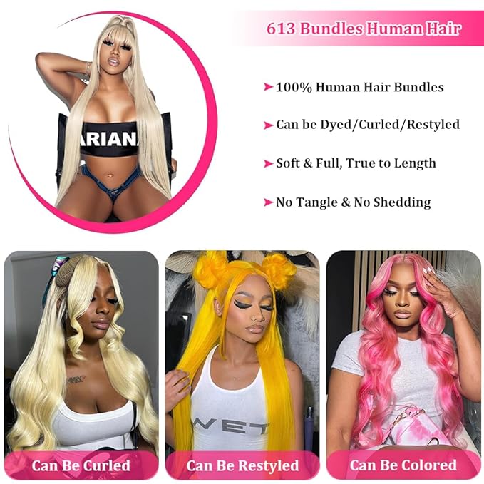 613 Bundles Human Hair 26 Inch Straight Blonde Human Hair Bundles 100 Unprocessed 12A Brazilian Virgin Human Hair Bundles 1 Blonde Bundle 100G 613 Quick Weave Bundles