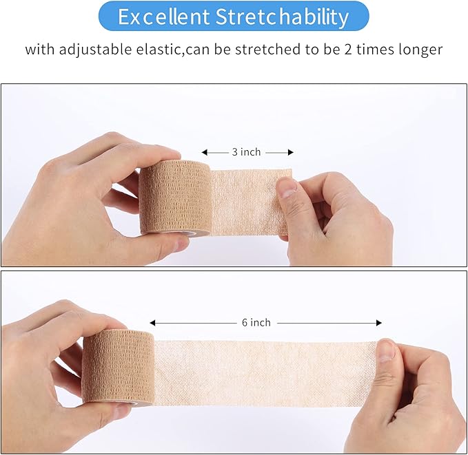 Self Adhesive Bandage Wrap – 6Pcs Medical Tape Vet Wrap Rolls – 5 Yards Non-Woven Cohesive Bandage – Highly Breathable First Aid Medical Tape – Ideal for Strains, Compression
