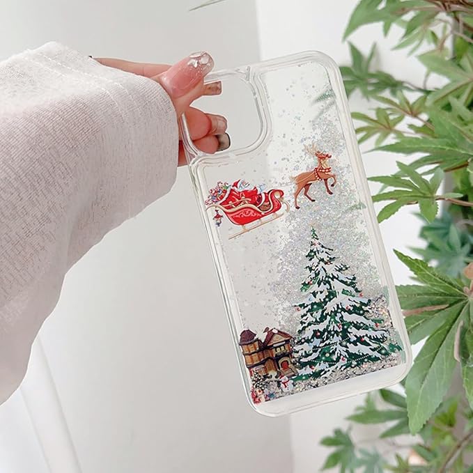 Glitter Christmas Case for iPhone 16 Pro Max Glitter Case Christmas Tree Clear Floating Flowing Moving Bling Snowman Santa Elk Tree Women Cute Liquid Holiday Case for iPhone 16 Pro Max (Gold)