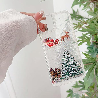 Glitter Christmas Case for iPhone 16 Pro Max Glitter Case Christmas Tree Clear Floating Flowing Moving Bling Snowman Santa Elk Tree Women Cute Liquid Holiday Case for iPhone 16 Pro Max (Gold)