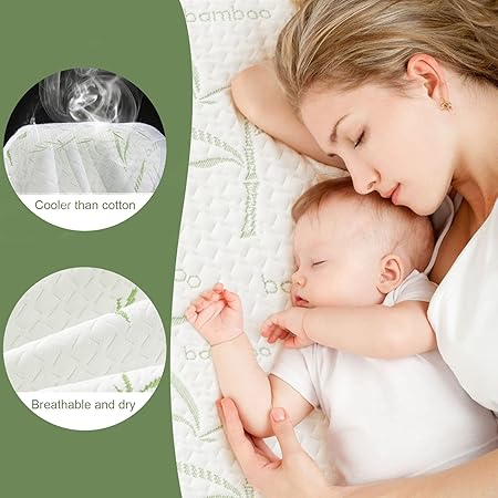 Queen Rayon made from Bamboo Waterproof Mattress Pad Cover, Soft Breathable Cooling Mattress Pad Cover, Waterproof Mattress Protector Stretches up to 21 Deep Pocket Tightly Fitted Mattress Protection