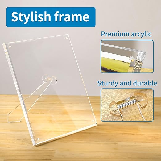 AITEE 5x7 Acrylic Picture Frames 3 Pack, Clear Picture Frames with Stand, Magnetic Frame Acrylic Lucite Frameless Transparent Cubes Floating Gift for Home Office Desktop Display Horizontally or