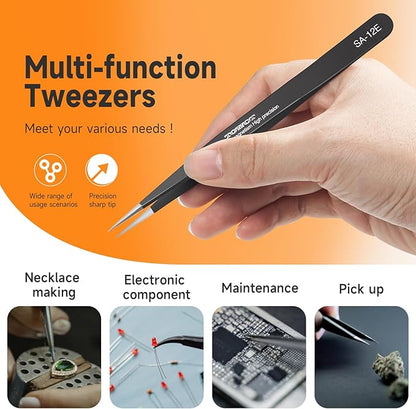 TOWOT Precision Tweezers, Pointed Tweezers for Electronics, Anti-static Stainless Steel Long Tweezers for Crafts, Soldering, Welding, and Jewelry Making Industrial Tweezers