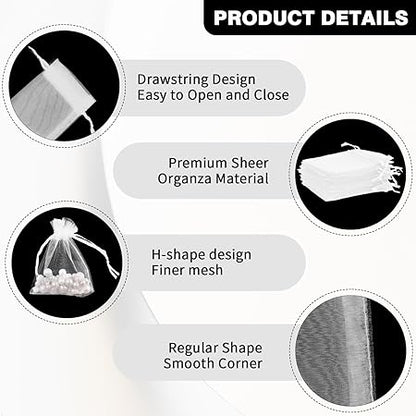 Organza Bags, White Organza Bags, 50Pcs, Sheer Organza Bags 3 x 4 inch, Jewelry Gift Bags, Party Favor Bags with Drawstring, Mesh Gift Pouches Mini Candy Bags for Wedding Christmas Party