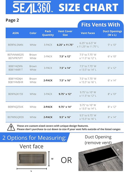 SEAL360 Magnetic Vent Covers (1-Pack), Pockets for Complete Seal, 7.5" X 16" (Brown) for Floor, Wall, or Ceiling Vents and Air Registers, for RV, Home HVAC and AC Vents, Vent Not Included