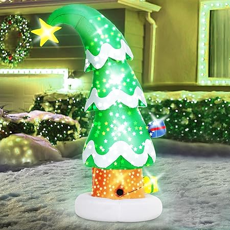 6 FT Christmas Outdoor Inflatable Decorations, Blow Up Christmas Tree with LED Light for Xmas Holiday Party Garden, Yard, Lawn Decor