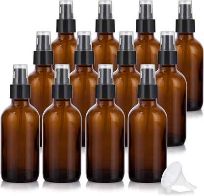 4 oz Amber Glass Boston Round Bottle with Black Treatment Pump (14 pack) + (2 pipetts)