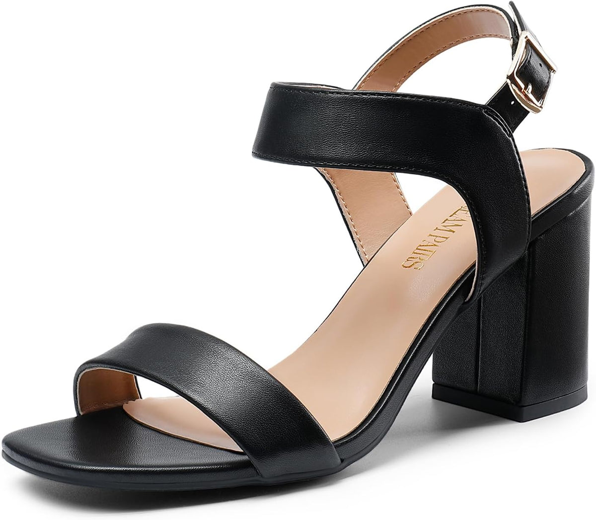 Women's High Chunky Heels Square Toe Block Ankle Strap 3 inch Dress Shoes Comfortable Wedding Heeled Sandals