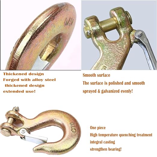 4Pack Clevis Slip Hook, 516 Inch Clevis Safety Hook with Safety Latch, Heavy Duty Forged G70 Chain Hook for Truck Trailer Winch Transport Tow Chain Hook,34 in Opening,14,000 Lb Capacity