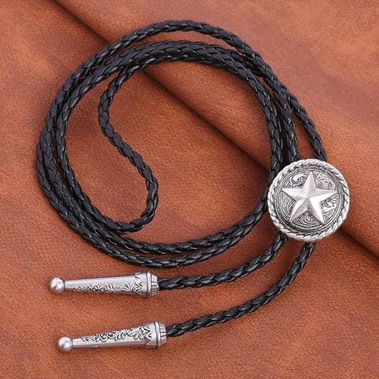 BRBAM Retro Style Western Cowboy Lone Star Bolo Tie Texas Symbol Leather Bolo Tie for Men