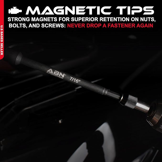 ABN Impact Nut Driver Tool Set - 6pc SAE 6 IN Long Shank Nut Driver Bits Magnetic Tip Sockets, 14 IN Hex Shank