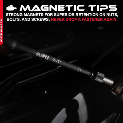 ABN Impact Nut Driver Tool Set - 6pc SAE 6 IN Long Shank Nut Driver Bits Magnetic Tip Sockets, 14 IN Hex Shank