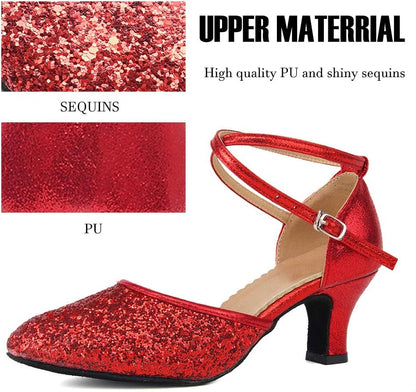 SWDZM Womens Latin Salsa Dance Shoes Professional Party Sequins Heels Ballroom Dancing Shoes