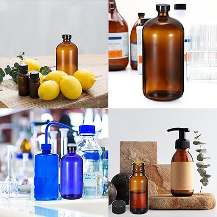 PATIKIL 8oz(240ml) Glass Sample Bottles, 2Pcs Round Bottle Dispensing Bottles with Black Poly Cone Cap for Reagent Liquids, Essential Oils, Perfume, Blue