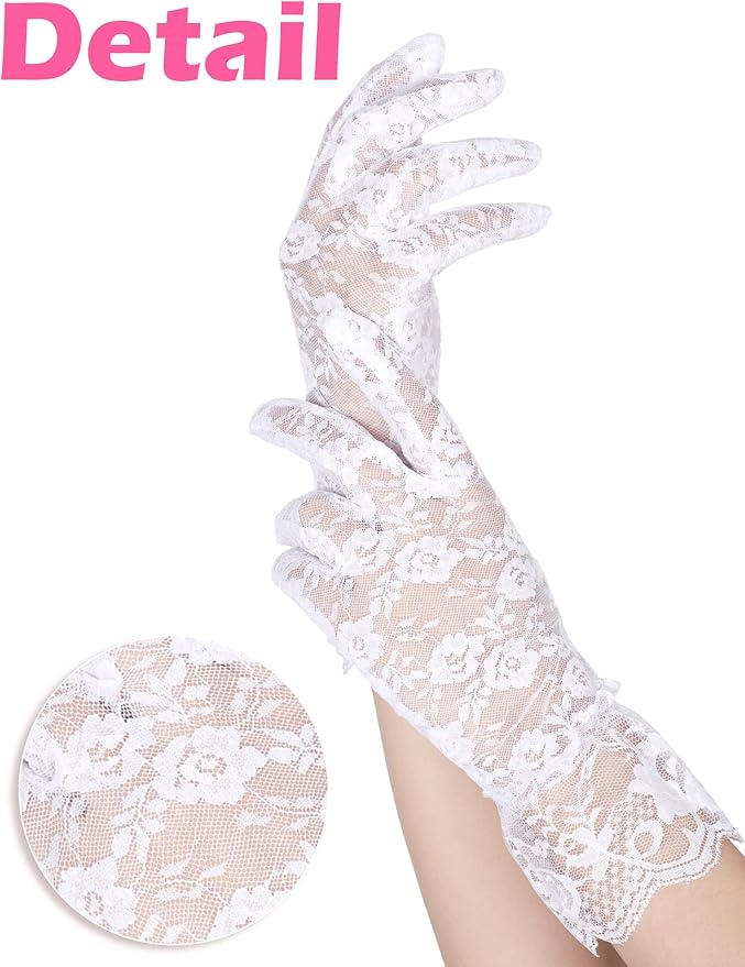 SATINIOR Ladies Lace Gloves for Women Tea Party Elegant Short Courtesy Gloves for Wedding Dinner Opera Parties
