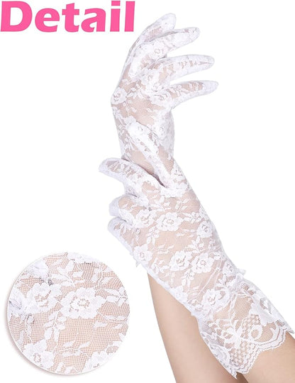 SATINIOR Ladies Lace Gloves for Women Tea Party Elegant Short Courtesy Gloves for Wedding Dinner Opera Parties