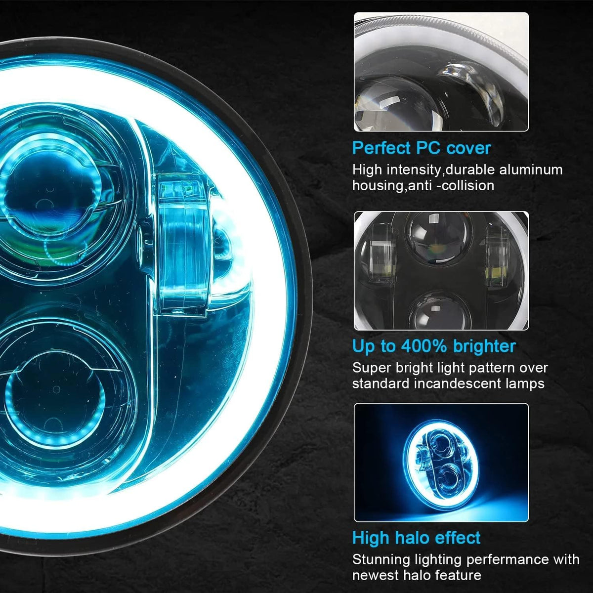 SUNPIE Motorcycle Headlight 5-3/4 5.75 RGBW with Halo DRL LED Waterproof for Sportster Roadster 883 1200 Forty Softail Deuce Dyna Wide Glide Super Glide Custom Dyna Low Rider Street Bob Night Rod