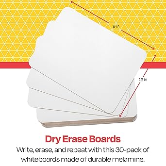 School Smart Frameless Dry Erase Boards, 9 x 12 Inches, Pack of 30