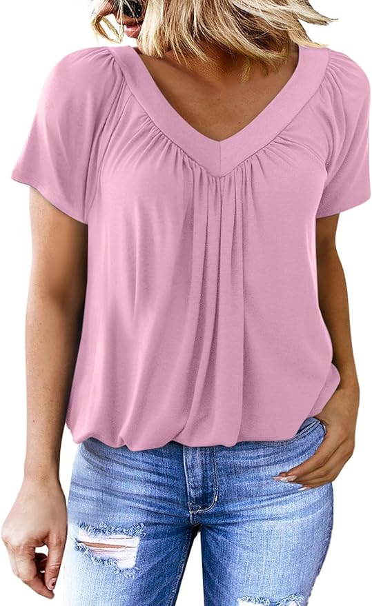 Dokotoo Women's Casual Summer T Shirts Short Sleeve V Neck Tops Tshirts