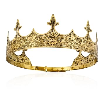 TOBATOBA Gold King Crown for Men - Medieval Renaissance Costume Accessory for Prince Crown Birthday, Prom, Halloween, Cosplay