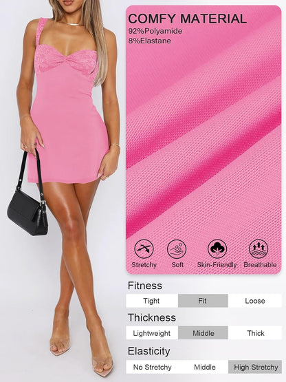 Women's Summer Mini Dresses Sleeveless Sexy Square Neck Lace Splicing Cocktail Party Straps Bodycon Dress.