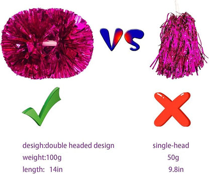 2 Pack Pom Poms Cheerleading, Cheerleading Pom Poms for Girls with Baton Handle, Cheer Pompoms for Sports Team Spirit Cheering, Pompoms Cheerleader Kids