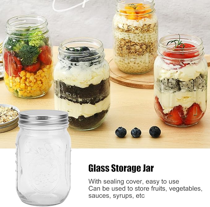500ml Food Storage Jar Clear Glass Canning Transparent Honey Dispenser Jar with Sealed Lid for Honey Jam Dry Food Fruite Sauces, Honey Pot with Scale, Honey Pot with Scale, 500ml Food Storage Jar