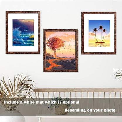 SESEAT 11x14 Picture Frame Pack of 4,Display Pictures 8x10 with Mat or 11x14 Without Mat,Wall Mounting Photo Frame, Rustic Brown