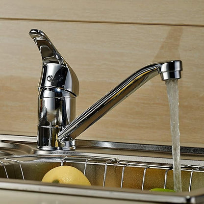 ROVATE Classic Single Handle Kitchen Sink Faucet, Brass 360 Degree Swivel Single Hole Mixer Faucet, Chrome
