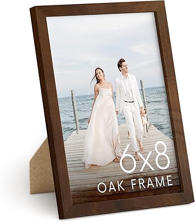 HAUS AND HUES 6x8 Walnut Oak Wooden Picture Frame - 6x8 Poster Frame - Premium Oak, Vertical Hang, Shatterproof Plexiglass - Ideal for Home, Room, Office (6x8 in, Walnut)