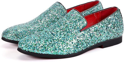 Mens Glitter Loafers Dress Shoes Slip On Tuxedo Suit Shoes Luxury Wedding Sparkly Casual Shoes
