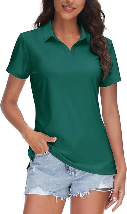 TACVASEN Women's V-Neck Polo Shirts UPF 50+ Short Sleeve Sun Protection Quick Dry Golf Polos Collared Shirt
