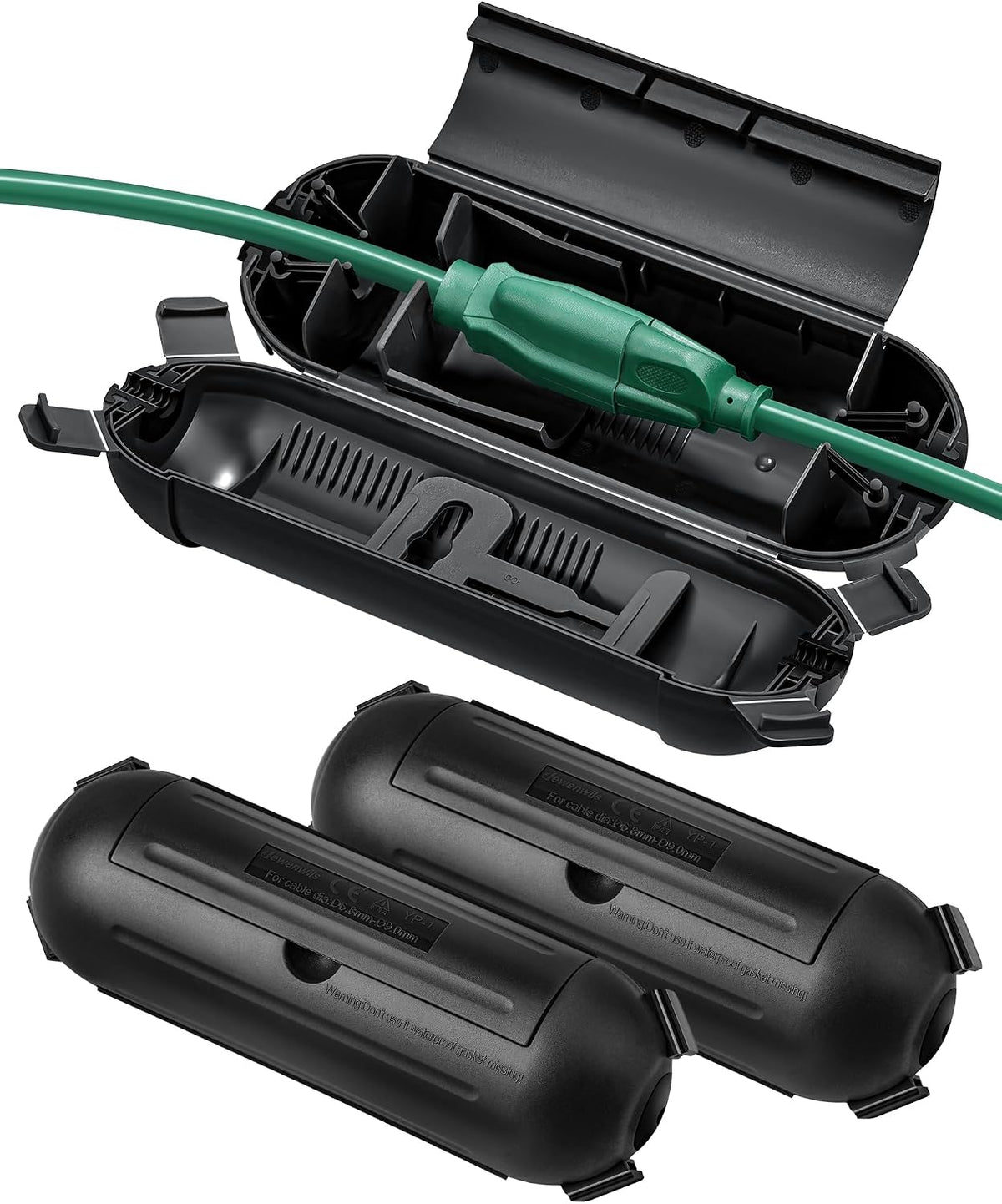 DEWENWILS [1Pack] Outdoor Extension Cord Safety Cover, Weatherproof Electrical Connection Box, Adjustable Compartment for AWG 12/14/16 Cords, Protect Holiday Decoration Lights and Plugs, Black