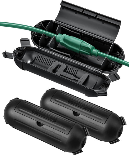 DEWENWILS [1Pack] Outdoor Extension Cord Safety Cover, Weatherproof Electrical Connection Box, Adjustable Compartment for AWG 12/14/16 Cords, Protect Holiday Decoration Lights and Plugs, Black