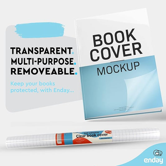 Clear Contact Paper, 13.5a x 5-Feet, Transparent Self Adhesive Book and Textbook Covers for Paperbacks and Hard Covers, Plastic Protective Covering Contact Paper Roll, Acid Free, 2 Rolls a by Enday