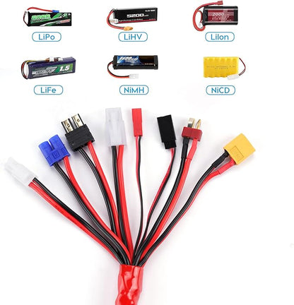 RC Lipo Battery Charger Adapter Connector Splitter Wire 8 in 1 Octopus Convert Cable to 4.0mm Banana Plug Lead Cable for TRX, T-Plug, Futaba, Tamiya Mini, XT60, EC3, JST, Tamiya