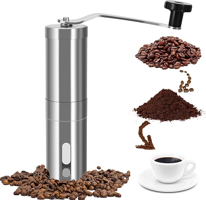 Manual Coffee Grinder - Portable Hand Coffee Grinder for Espresso & French Press, Adjustable Ceramic Burr Coffee Grinder for Travel, Home, and Camping, Perfect for Beginners and Coffee Enthusiasts