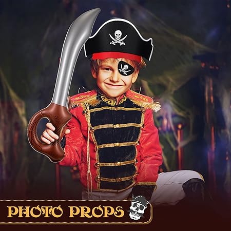 Charniol Pirate Party Set Felt Pirate Hats Pirate Eye Patches Inflatable Swords Carnival Pirate Theme Party Supplies(18 Pcs)
