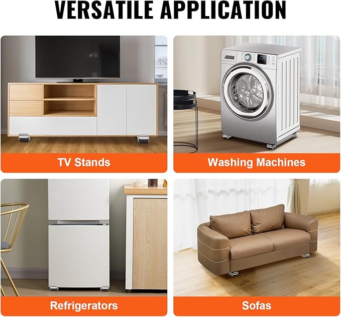 VEVOR Heavy Duty Furniture Appliances Rollers, Extendable Appliance Rollers Mobile Washing Machine Base, Fridge Stand Dolly Movers for Refrigerators, Dryers, Dishwashers, White