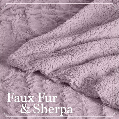 The Connecticut Home Co Throw Blanket for Couch, Soft Luxury Home Decor Faux Fur and Sherpa, Cozy Warm Throws for Bed, Gift for Women, Bedding Accent Blankets for Sofa Beds Chair, 65x50, Purple